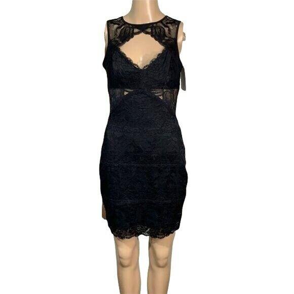 Guess Womens Bodycon Cocktail Dress Silvana Lace Cutout Stretch Black Small - Picture 1 of 16